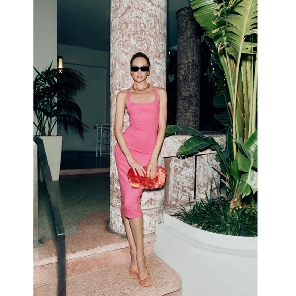 REFORMATION Rib Knit Sleeveless Crisscross Back Scoop Neck Bodycon Midi Dress S - Picture 6 of 10